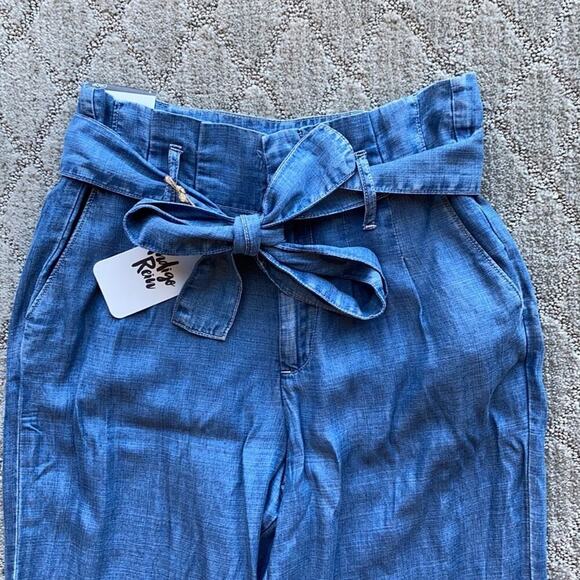 Indigo Rein super High Rise Crop chambray pants paper bag waist tapered leg - Picture 2 of 5